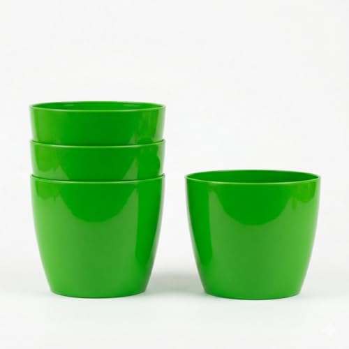 Image of Harshdeep Plant Pots for Home Decor - Valencia - Indoor Outdoor Garden Decor Round Plastic Planters 8 Inch Set of 4 (Green)