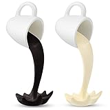 Jetec 2 Pcs Floating Spilling Coffee Cup Magic Pouring Splash Coffee Mug Pouring Spilling Mugs Cafe Novelty Funny Cup Sculpture Art Decoration for Home Decor(Black, Cream)