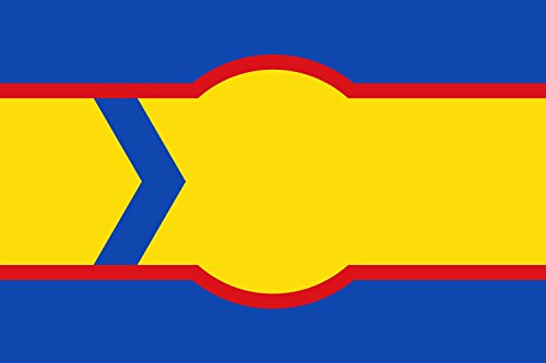 magFlags Bandera Large Olvena Paño amarillo de proporción 2/3, con dos franjas azules fileteadas de rojo en su parte interior | bandera horizontal | 1.35m² | 90x150cm