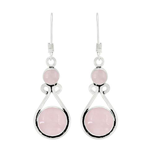 Natural Rose Quartz Earrings 925 Silver Overlay Handmade Dangle Earrings #TOP27
