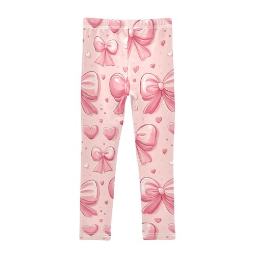 Pink Bows Red Hearts Pastel Girls Leggings Kids Yoga Pants Dance Active Tights 4T2