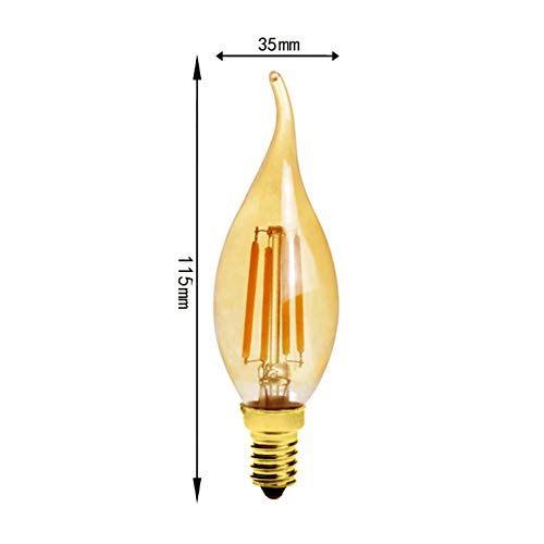 MaoTopCom 6-Pack E14 4W C35 Dimmable LED Filament Bulb, 2200K Warm White 400LM Edison Candle Flame Shape Bent Tip Light Bulb, C35 Amber Glass Globe Cover, 40 Watt Equivalent, AC 110V