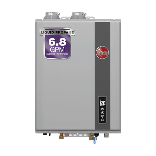 Rheem Liquid Propane Condensing Tankless Water Heater Indoor Up To 6.8 GPM, 120,000 BTUs Continuous Super High Efficient Hot Water