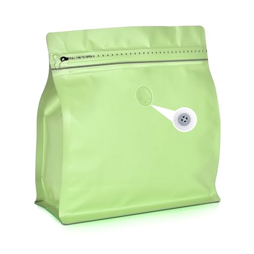 50 Count 16oz Coffee Bags with Valve,1lb Vented Coffee Beans Packaging Bags High Barrier Aluminumed Foil Flat Bottom Heat Sealed Side Zipper Resealable Storage Bag for Home or Business（Green）