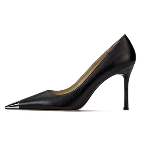 Talons hauts en cuir stiletto de luxe avec bout carré géométrique noir