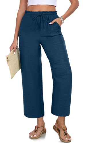 Image of EDUWU Women Casual Pants Loose High Waist Cropped Palazzo Beach Pants Summer Outfits 2026 Trendy