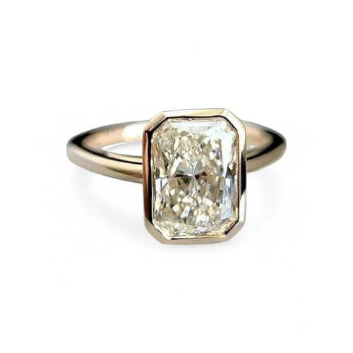 Emerald Cut Moissanite Bridal Wedding Enagement Ring 14K Yellow Gold Simulated Diamond Bezel Setting Solitaire Ring Mother's Day Gift Jewelry