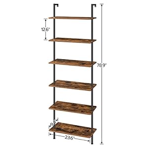 Hoobro diy ladder shelf 6 tier wall mounted bookshelf office vertical bookcase wooden storage shelves for home office bedroom rustic brown and black bf65cj01  urban country home decor