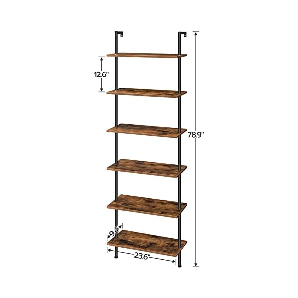 Hoobro diy ladder shelf 6 tier wall mounted bookshelf office vertical bookcase wooden storage shelves for home office bedroom rustic brown and black bf65cj01  urban country home decor