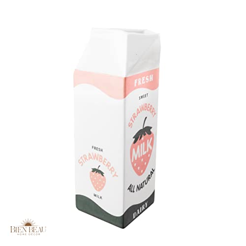 Milk Carton Vase – Ceramic – Vintage Inspired Kawai Style Strawberry Kitchen Decor – Hand Painted By Bien Beau – #TOP5