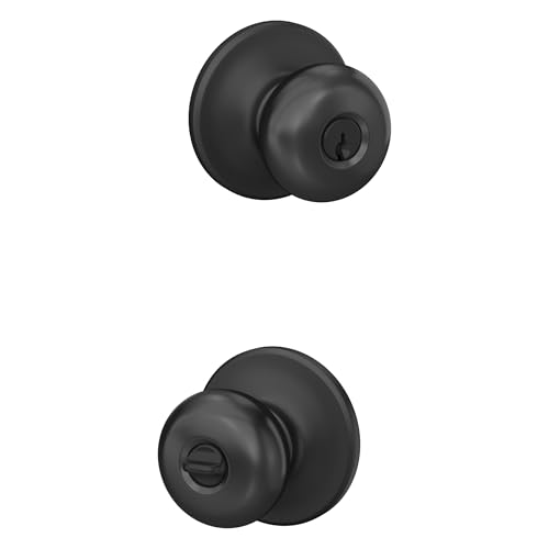Schlage F51A PLY 622 COH Plymouth Door Knob with Cohen Trim, Keyed Entry Lock, Matte Black