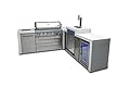 Mont Alpi MAi805-D90KEGFC 44-inch 6-Burner 115000 BTU 90 Degree Corner Deluxe Stainless Steel Gas Outdoor Kitchen Barbecue Island Grill w/ 3 Beer Tap Keg Dispenser + Wine Cooler Lockable Refrigerator