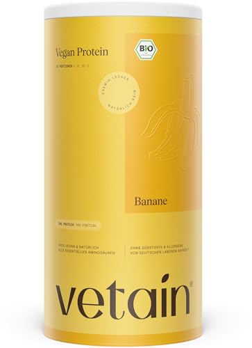 VETAIN Veganes Proteinpulver - Banane - 20g Protein pro Portion - 600g - Fünf Premium Protein Quellen - Ohne Allergene & Süßungsmittel - produziert & laborgeprüft in Deutschland