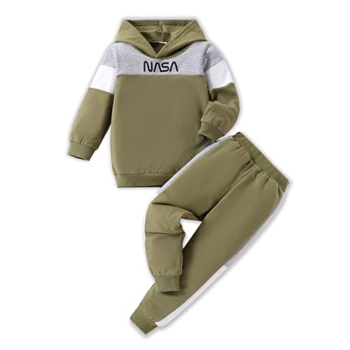 OLMRJKD 2-6T Toddler Baby Boy Clothes Long Sleeve Hooded Pullover Colorblock Sweatshirt + Pants 2pcs Fall Winter Outfit Set(4-5T)