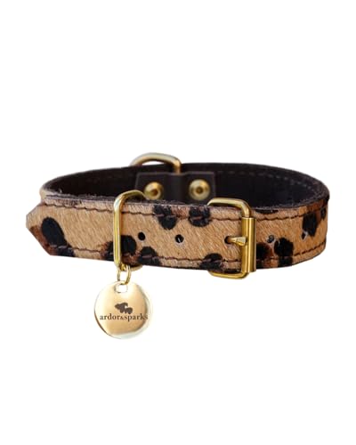 ardor & sparks® Hundehalsband aus weichem Leder - Leopardenmuster - Für kleine und mittelgroße Hunde - Verstellbar - Made in Germany - XS/S