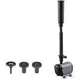 CYRENT Bomba de fuente de jardín ajustable 600L/H bomba sumergible para estanque con 3 boquillas y control de flujo (EQB-600P)