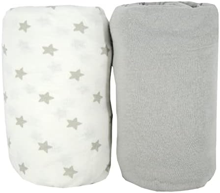 BabyCalin BBC413805 Spannbettuch, 60 cm x 120 cm, Grau und Sternendruck, zestaw 2, grau, 2 sztuki