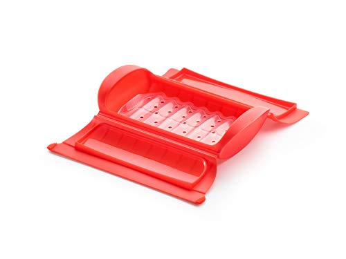 Lékué - Estuche de vapor, Con bandeja, Rojo, 1 - 2 personas (650 ml)