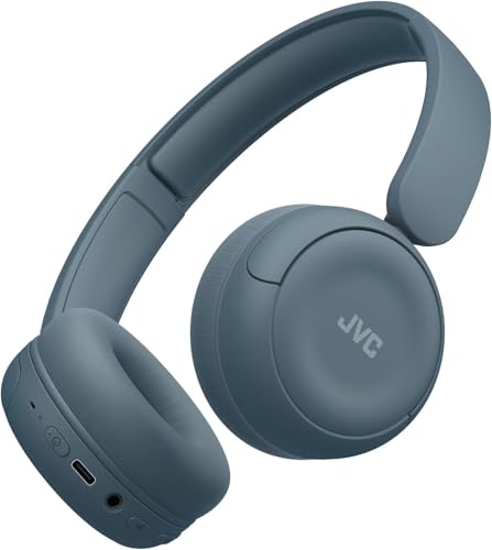 Casque sans Fil JVC avec autonomie de 50 Heures, Coussinets Souples, Conception Pliable, Bluetooth 5.3, Connexion multipoint, Application égaliseur EQ, Micro intégré – Bleu rétro - HAS59WA