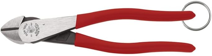 Klein Tools D228-8TT Pliers, Made in USA, Diagonal Cutting Pliers with High-Leverage Design and Tether Ring, 8-Inch
