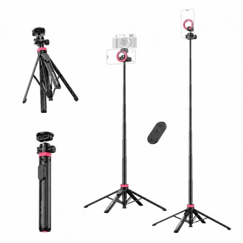 Image of ULANZI MT44M Auto Open Magnetic Phone Tripod, 59 inch Selfie Stick with Remote | Tripod Stand 2-in-1 Dual Mount&1 /4 inch Screw for Phone&Camera, 360Ball Head for iPhone Android, Vlogging, Live Streaming, Black