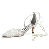 LGYKUMEG Hochzeitsschuhe Die Brautschuhe, der Sandale Hoch Absatz Pumps Frauen Spitze Zehen Satin High Heels Pumps Abendschuhe Damen-Ballettschuhe 4A-3,Elfenbein,41EU/10US/8UK
