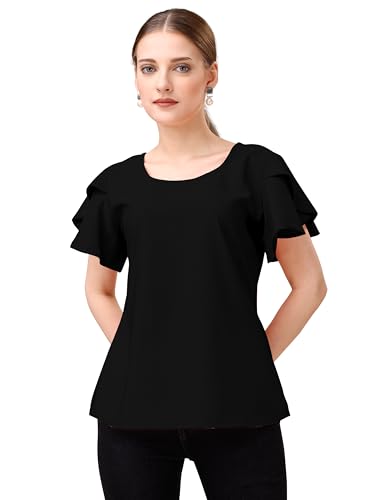 Image of Mehrang Women's Solid Ribbed Crop Tank Top Ribbed Tops for Women V-Neck 3 /4th Balloon Sleeves