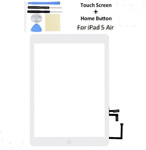 Dannemann Replacement Touch Screen Display Glass Digitizer for iPad 5 air White Includes Home Button + Camera Holder + PreInstalled Adhesive