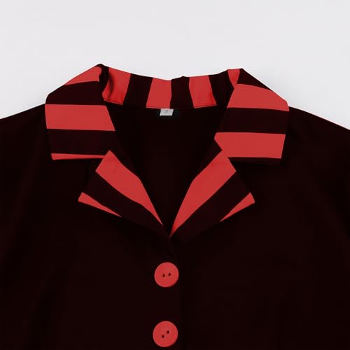 Image of ODIZLI Women's 1950s Retro Dress Short Sleeve Notched Lapel Polka Dot Stripe Swing Dress with Belt Cocktail Dress