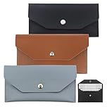 Hiuyavy PU Leather Cash Envelope Wallet, 3PCS Reusable Waterproof Money Envelopes, PU Leather Money Envelopes Wallets for Women Men Bank (Black/Brown/Blue)