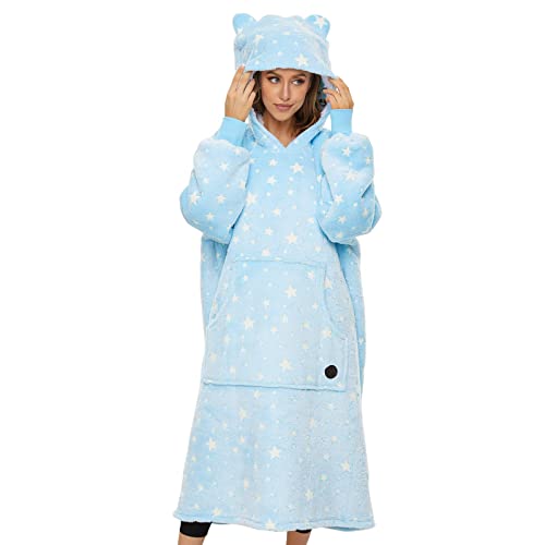 THREE POODLE Wearable Blanket Hoodie, Glow in The Dark Oversized Hoodie Blanket, Sherpa Hooded Blanket Sweatshirt for Adults Women Men Kids, Cozy Gifts
