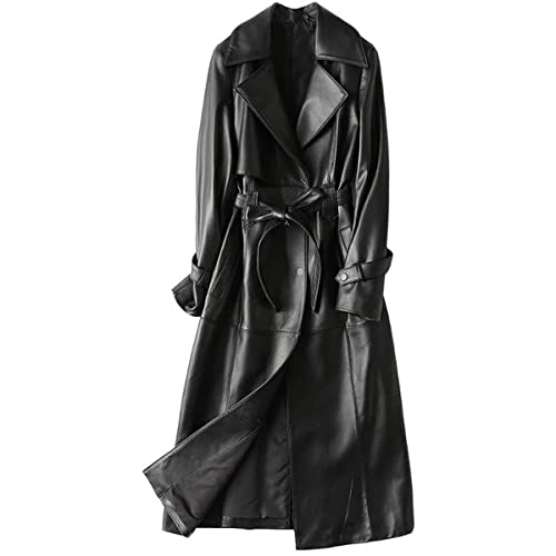JILDISH Women's Fine Grain Leather Trench Coat - Ladies Black