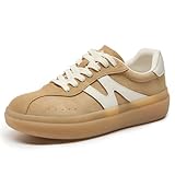 somiliss Sneakers for Women Genuine Leather Suede Upper Non-Slip TPR Outsole Tennis Walking Shoes for Women Fashion Sneakers Yellow