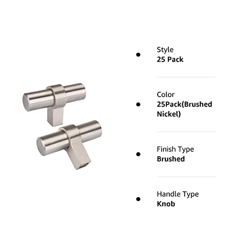 Homdiy 25 Pack Cabinet Knobs Brushed Nickel Drawer Knobs - Single Hole T Knobs Brushed Nickel Door Knobs Kitchen Cabinet Knobs For Cabinets #TOP6