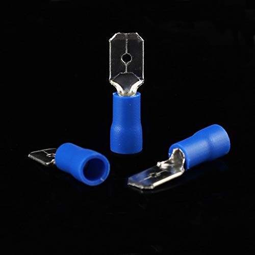 Davitu 1000pcs MDD2-187 Blue AWG16-14 Brass Insulating Crimp Terminals Connectors Male Terminal - (Color: Blue)