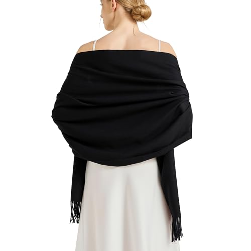 Ciormis Womens Pashmina Scarf Shawls and Wraps for Evening Dress Bridesmaid Wedding Bridal Winter Soft Warm Scarves(Black)