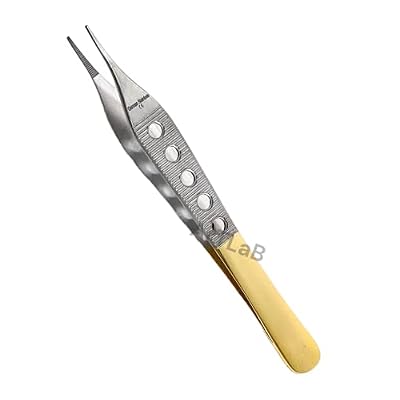 3 PCS German Stainless Gold Handle ADSON Tissue 1X2 Teeth +ADSON Brown+ADSON Dressing Forceps 4.75 FINESTRATED