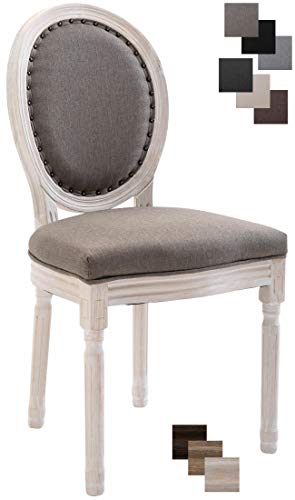 CLP Silla De Salón Lorient Tapizada En Tela I Silla De Comedor En Diseño Antiguo I Silla De Sala Acolchada con Botones Decorativos I Color: Gris Topo, Blanco Envejecido