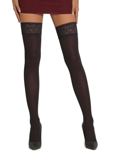 Image of Mila Marutti Opaque Thigh High Stockings for Women | Solid Color Thigh Highs | Colored Stockings for Garter Belts