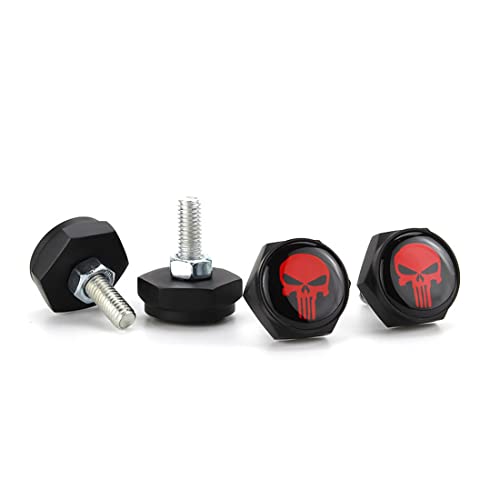 Car License Plate Screw Bolt Cap -Alloy Metal Vehicle Tag Fastener Red Skull Sticker Cover Screws Bolts Motorcycle Truck Front Rear Plate Frame Fasteners Mounting Kits 4Pcs #TOP1