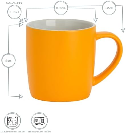 Argon Tableware Coloured Coffee Mugs - Matte Yellow - 350ml - Pack of 6 - Matt Ceramic Stoneware Latte Cappuccino Cups Hot Chocolate Cups Colourful Mug Set with Handle