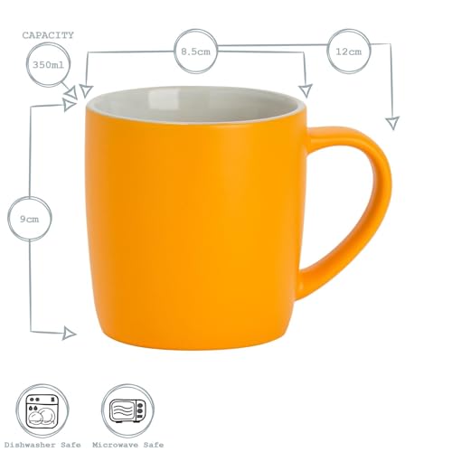 Argon Tableware Coloured Coffee Mugs - Matte Yellow - 350ml - Pack of 6 - Matt Ceramic Stoneware Latte Cappuccino Cups Hot Chocolate Cups Colourful Mug Set with Handle