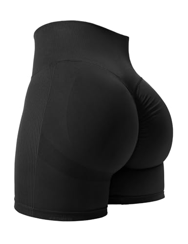 YEOREO Women High Waist Workout Yoga Gym Smile Contour Seamless Cycling Shorts Black XXL
