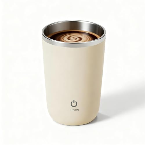 FOXNSK Self Stirring Mug, Rechargeable Auto Magnetic Coffee Mug with Auto-Stir Technology for Coffee, Milk, Cocoa, Ideal for Home, Office & Travel (A-Beige)