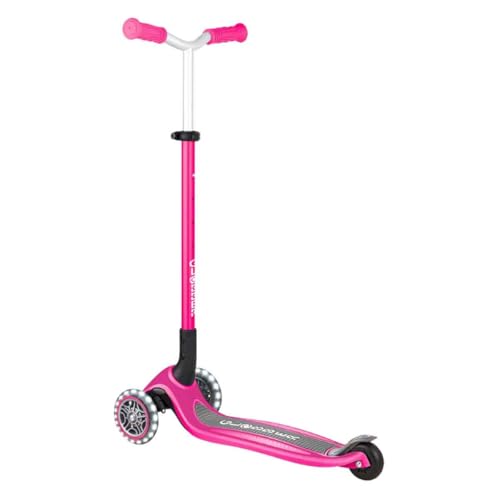 GLOBBER Master Lights - Tretroller Kinder, 120/80 mm, ABEC 9, 3-r&auml;drig, h&ouml;henverstellbar, LED-Leuchtrollen, pink