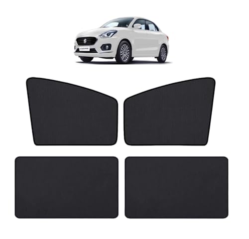 Image of Auto Hub Nylon Car Window Sunshade /Curtains Compatible with Maruti Swift Dzire (Model : 2017-2023) - Pack of 4, Swift Dzire Sun Shade, Black