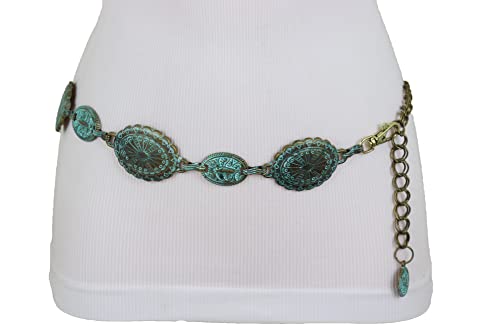 Women Wide Bohemian Fashion Belt Hip High Waist Antique Gold Metal Turquoise Charms S M #TOP5