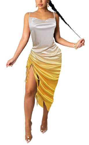 Image of Club Dress Sexy Dress for Women Wedding Party Birthday Cocktail Spaghetti Strap Satin Side Ruched Midi Mini Dress