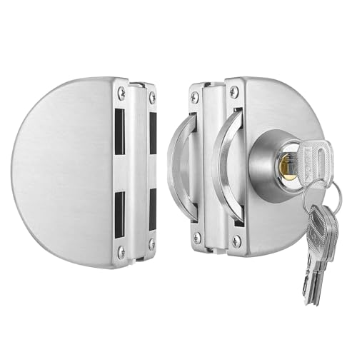 Cerradura de puerta de cristal con doble perno de acero inoxidable, sin marco, cierre de doble puerta corredera, seguridad con 3 llaves, apta para puertas de cristal de 10 mm-12 mm (plata)