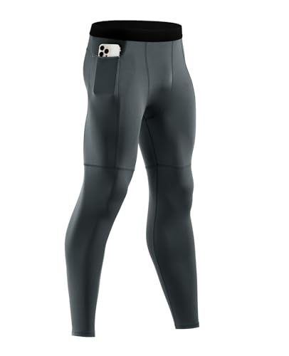 Niksa 1er Pack Sport Leggings Männer, Herren Tight Lang Quick Dry Kompression Hose für Fitness Workout Gym Joggen, Grau, L